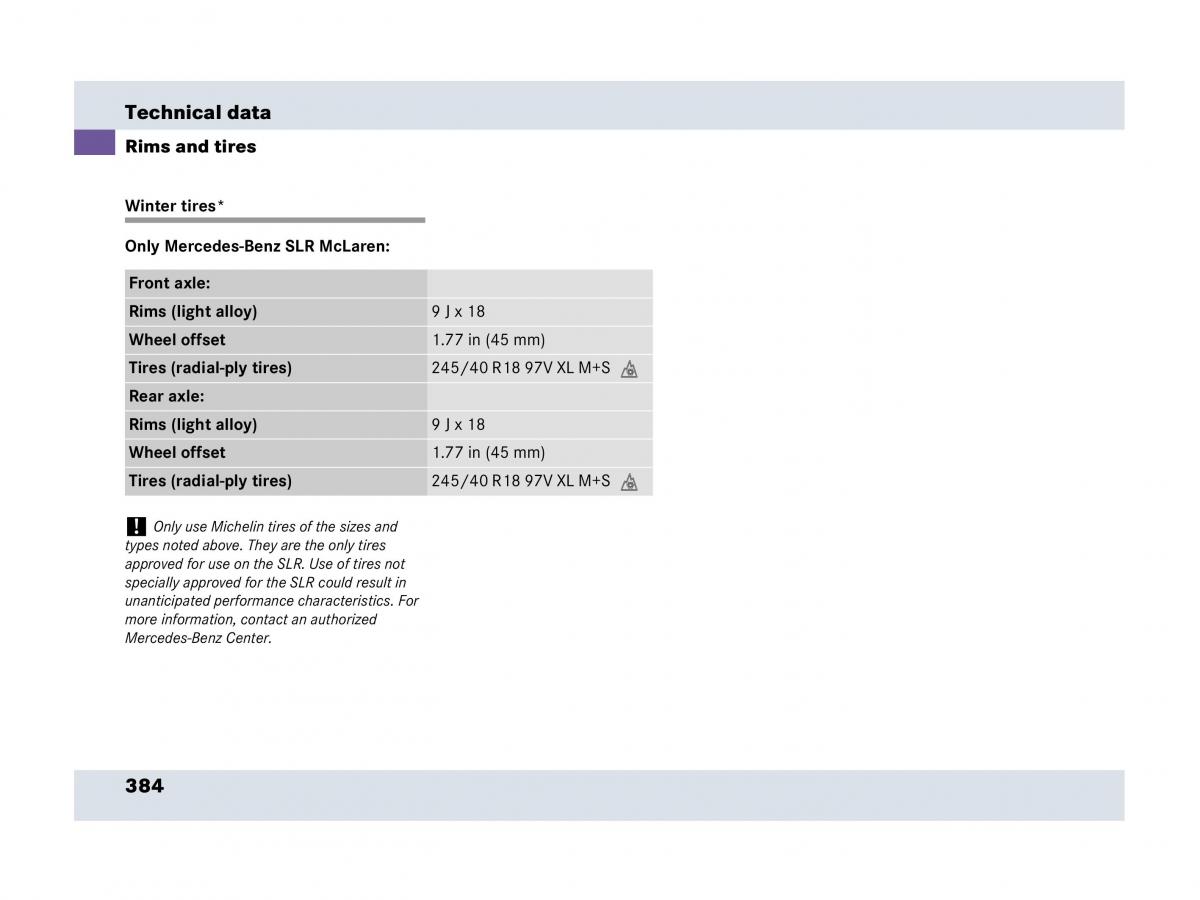 Mercedes Benz SLR McLaren R199 owners manual / page 385