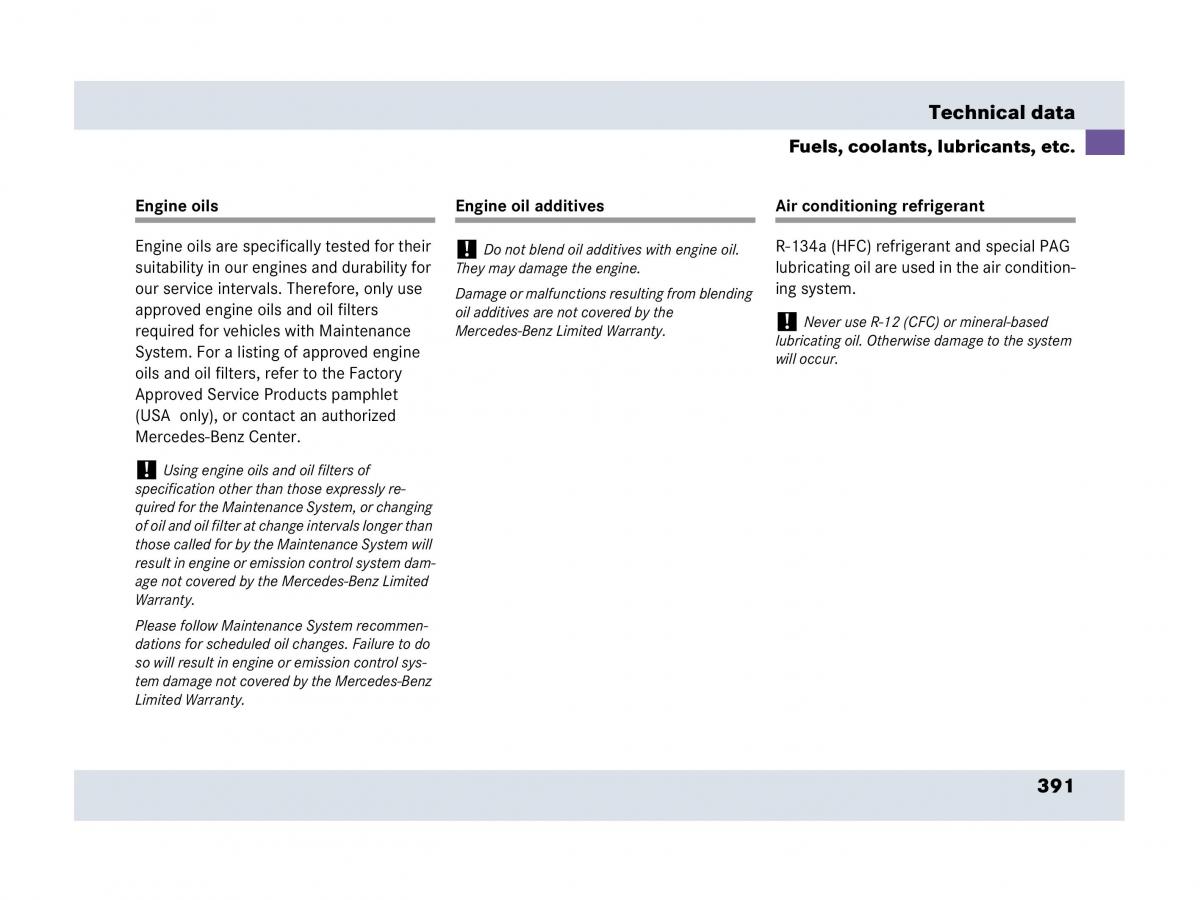 Mercedes Benz SLR McLaren R199 owners manual / page 392