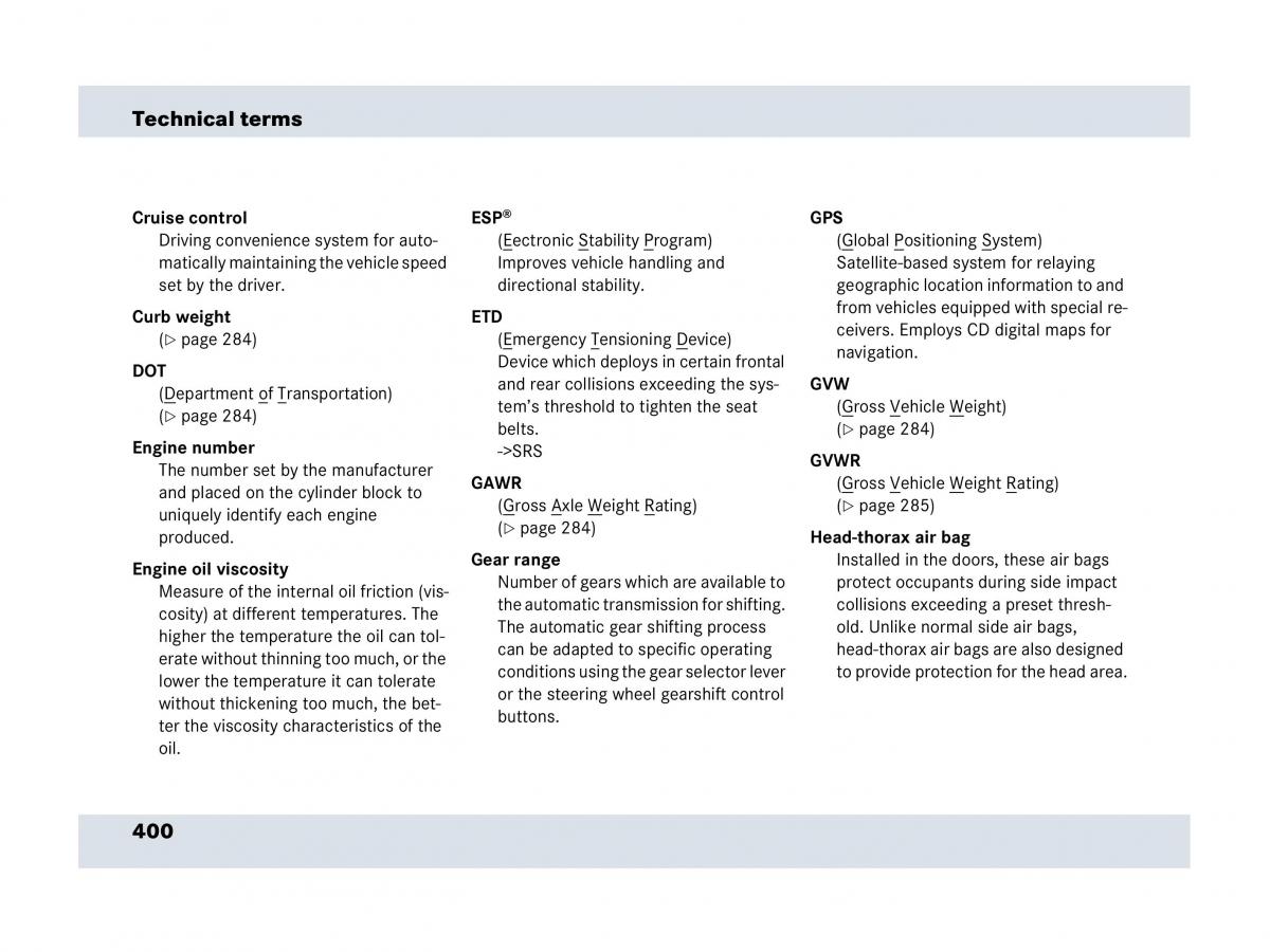 Mercedes Benz SLR McLaren R199 owners manual / page 401