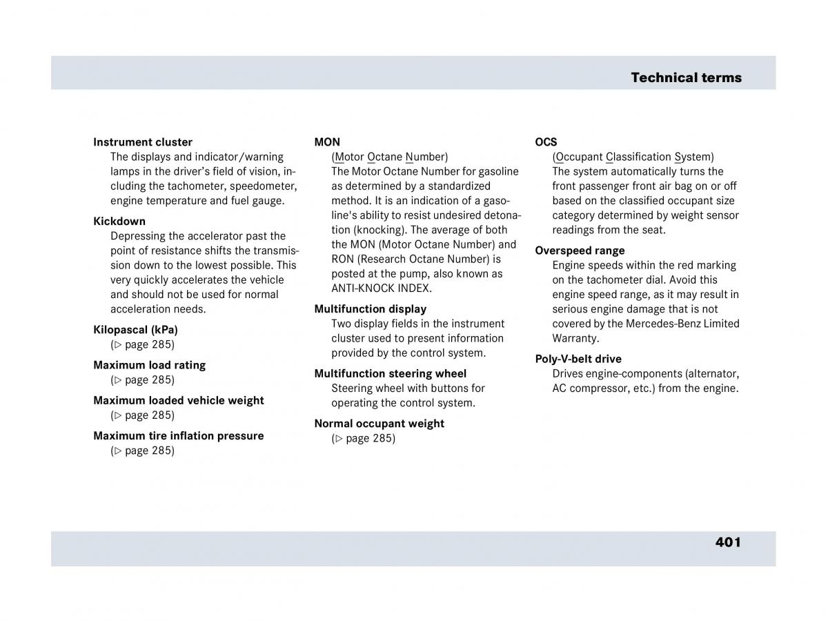 Mercedes Benz SLR McLaren R199 owners manual / page 402