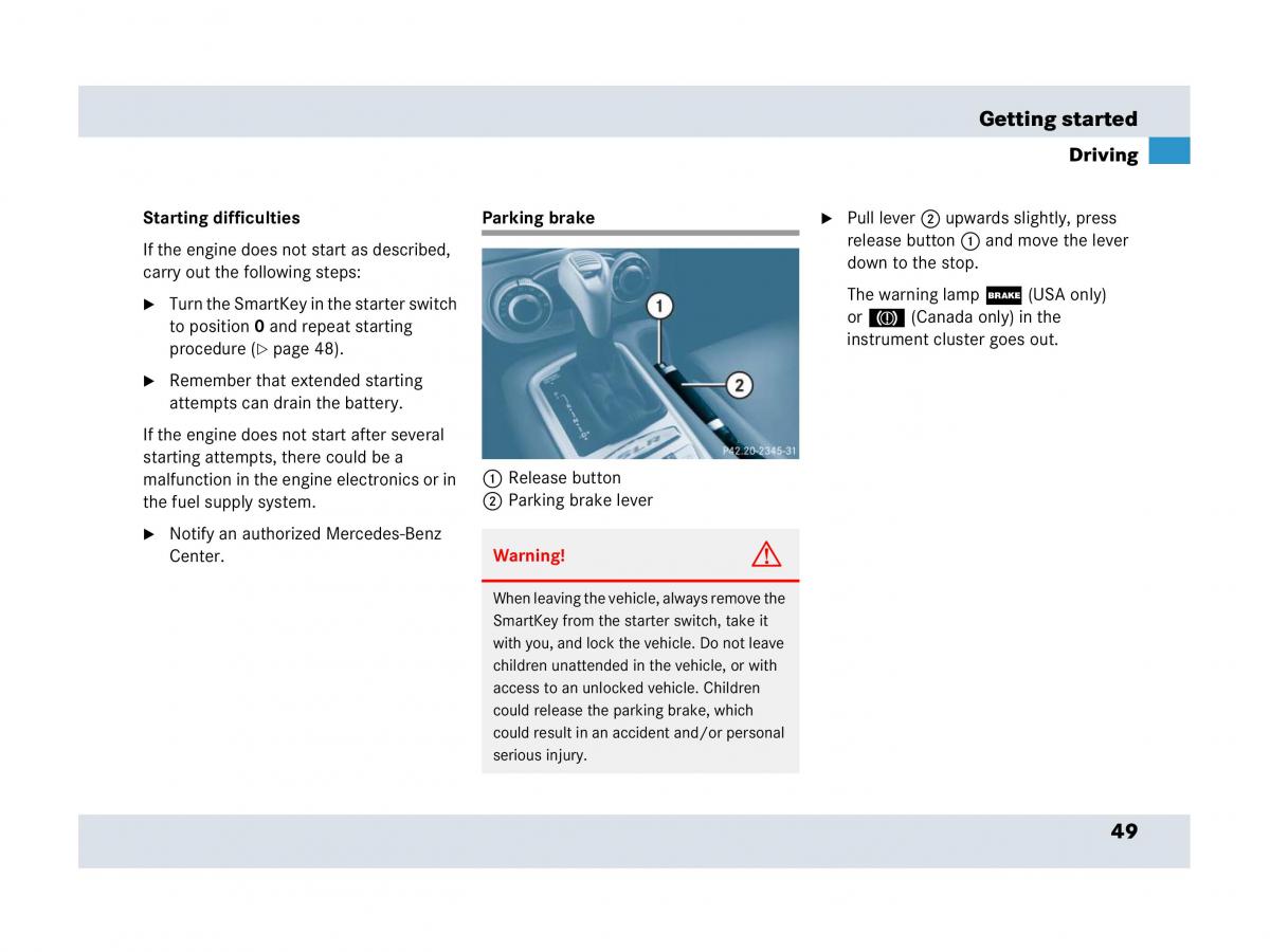 Mercedes Benz SLR McLaren R199 owners manual / page 50