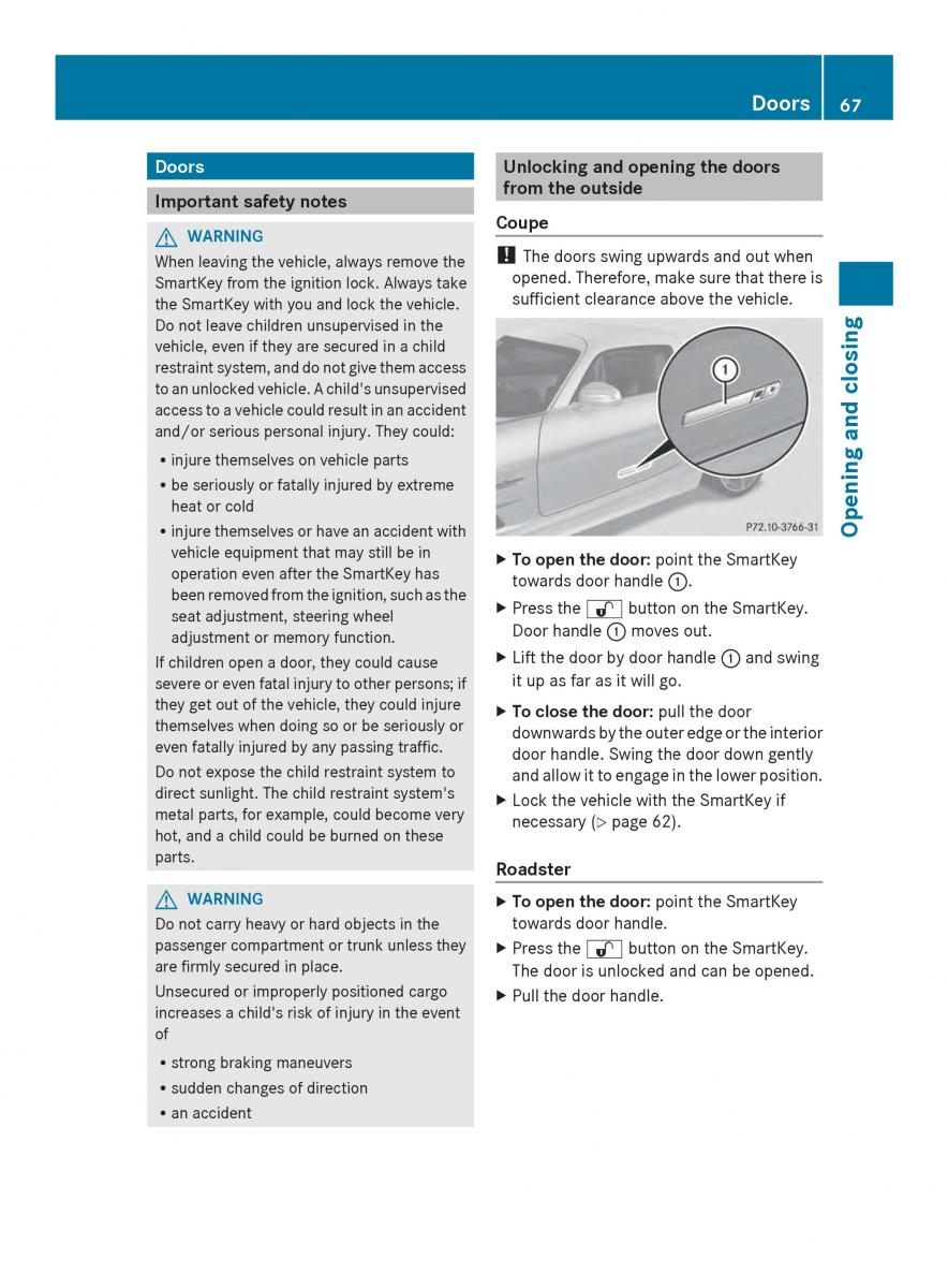 Mercedes Benz SLS AMG Coupe Roadster C197 owners manual / page 69