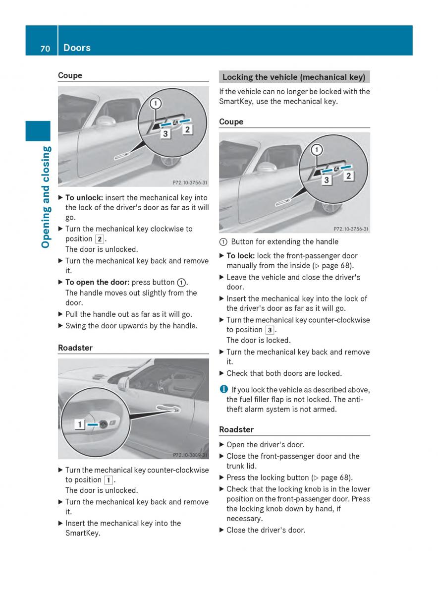 Mercedes Benz SLS AMG Coupe Roadster C197 owners manual / page 72