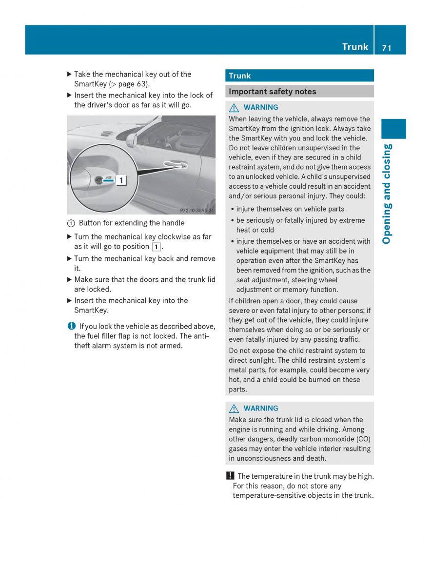 Mercedes Benz SLS AMG Coupe Roadster C197 owners manual / page 73