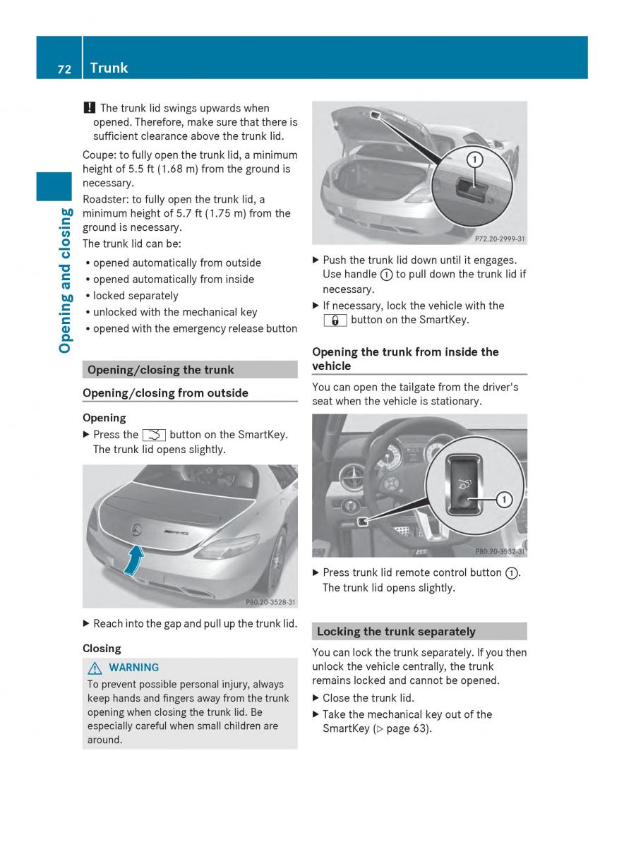 Mercedes Benz SLS AMG Coupe Roadster C197 owners manual / page 74