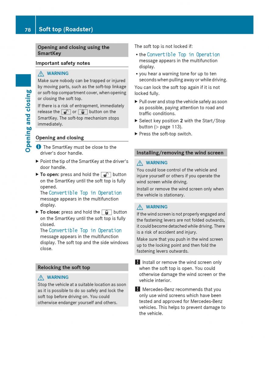 Mercedes Benz SLS AMG Coupe Roadster C197 owners manual / page 80