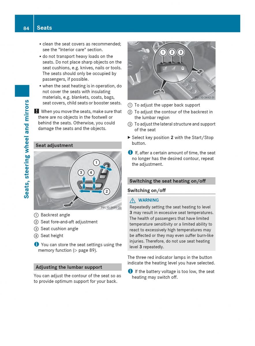 Mercedes Benz SLS AMG Coupe Roadster C197 owners manual / page 86