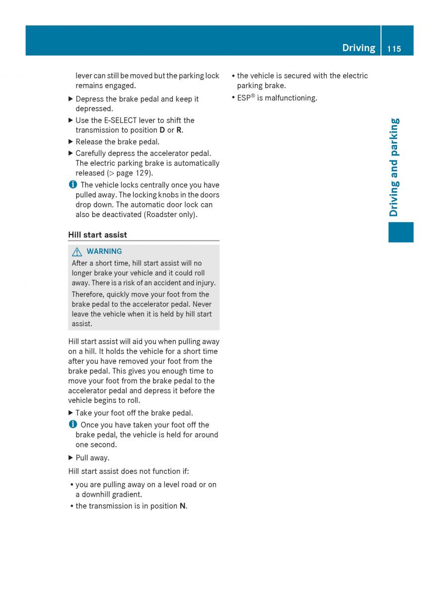 Mercedes Benz SLS AMG Coupe Roadster C197 owners manual / page 117