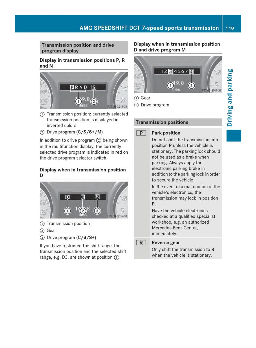 Mercedes Benz SLS AMG Coupe Roadster C197 owners manual / page 121