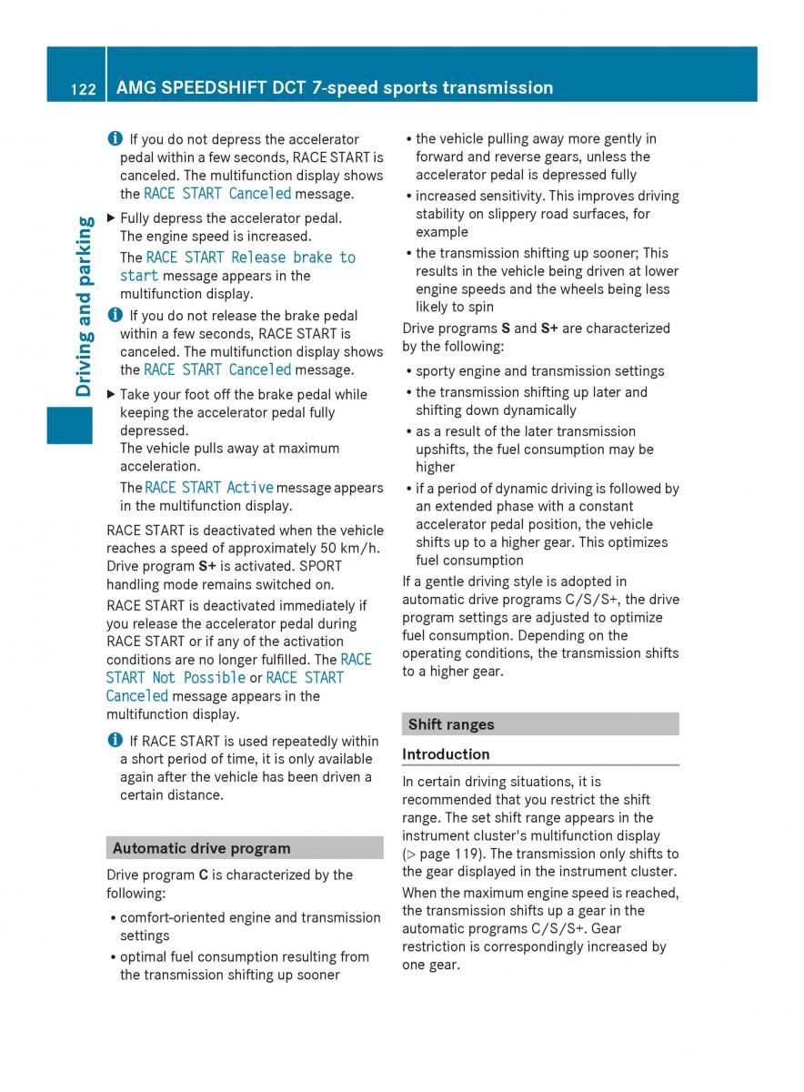 Mercedes Benz SLS AMG Coupe Roadster C197 owners manual / page 124