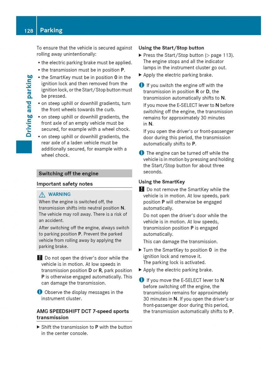 Mercedes Benz SLS AMG Coupe Roadster C197 owners manual / page 130