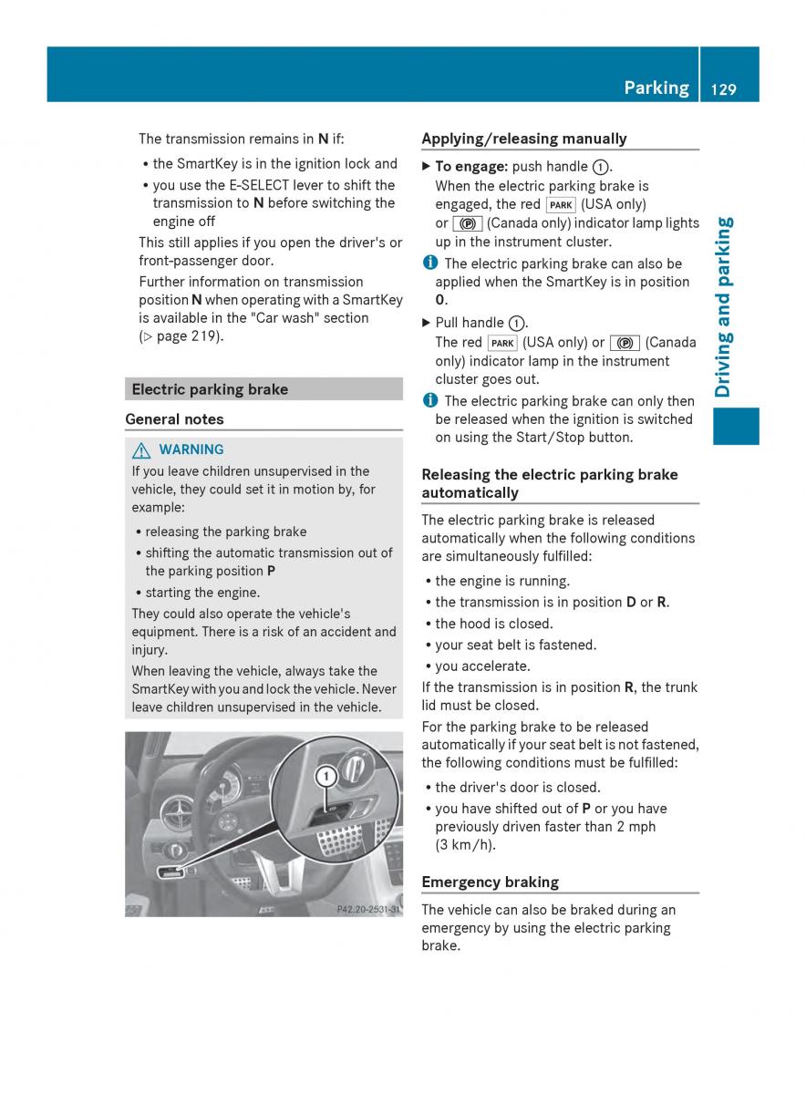 Mercedes Benz SLS AMG Coupe Roadster C197 owners manual / page 131