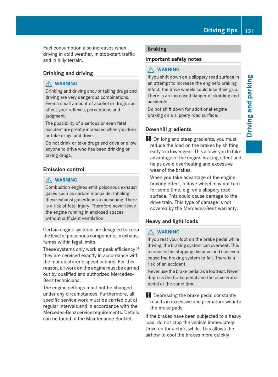 Mercedes Benz SLS AMG Coupe Roadster C197 owners manual / page 133