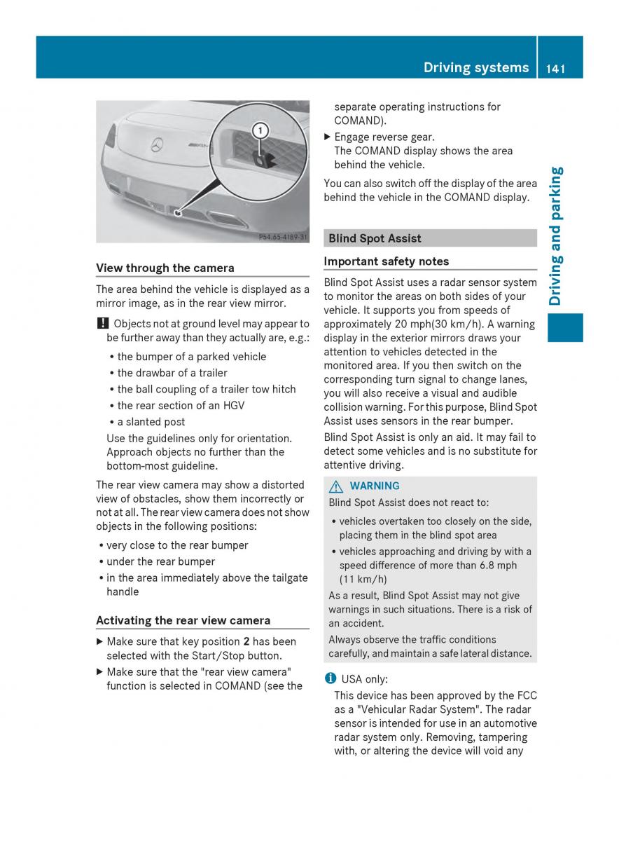 Mercedes Benz SLS AMG Coupe Roadster C197 owners manual / page 143