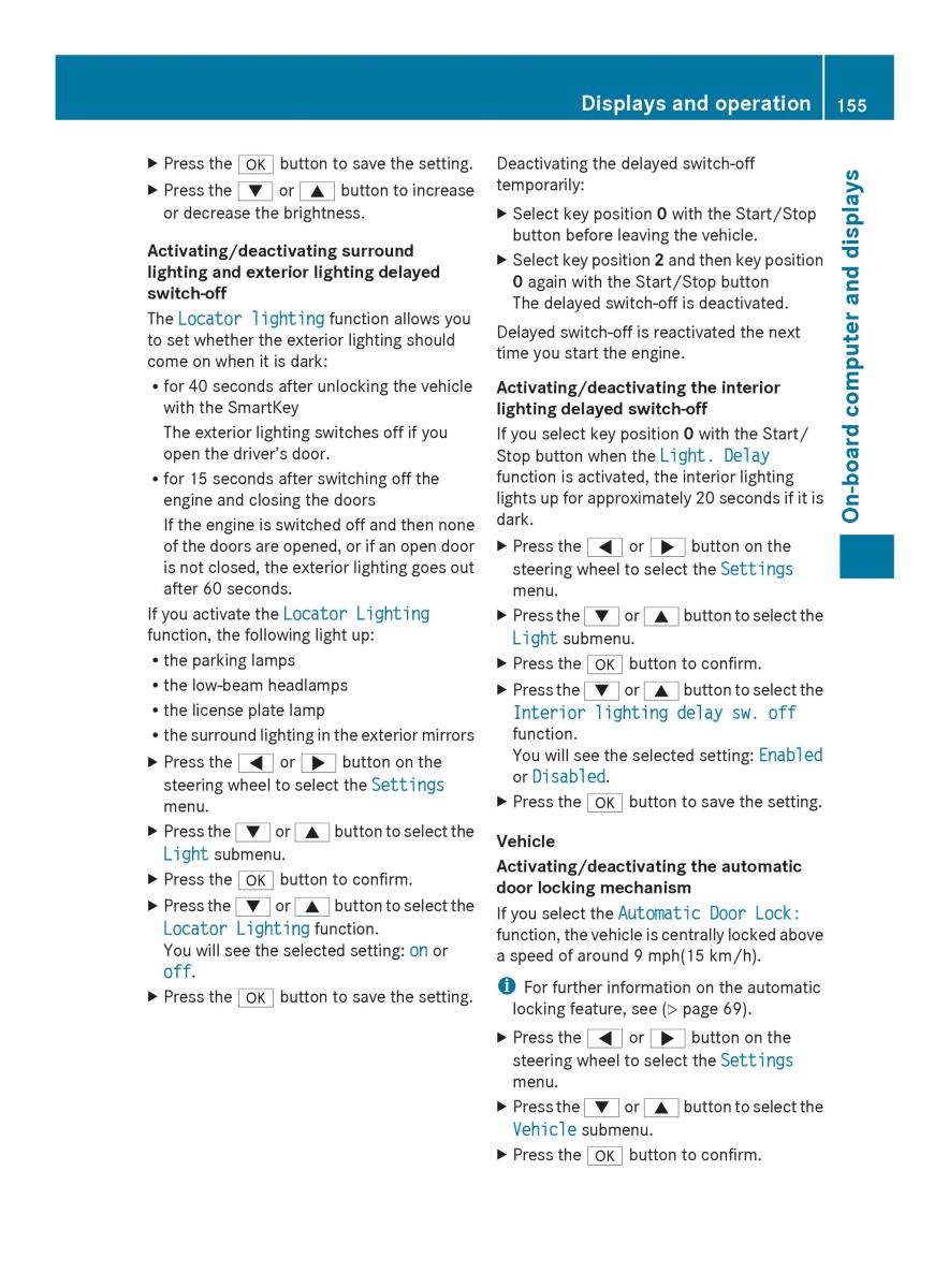 Mercedes Benz SLS AMG Coupe Roadster C197 owners manual / page 157