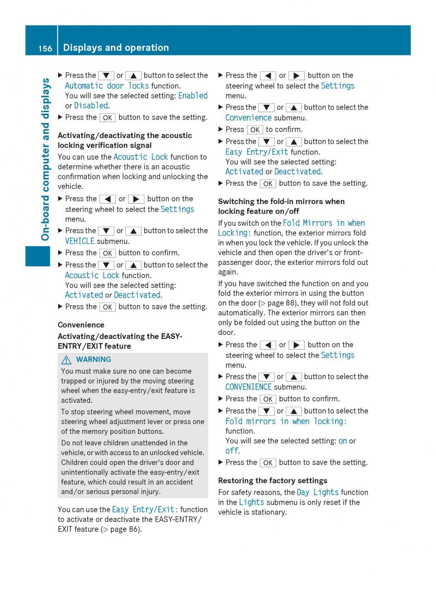 Mercedes Benz SLS AMG Coupe Roadster C197 owners manual / page 158