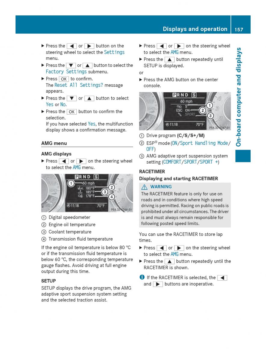 Mercedes Benz SLS AMG Coupe Roadster C197 owners manual / page 159