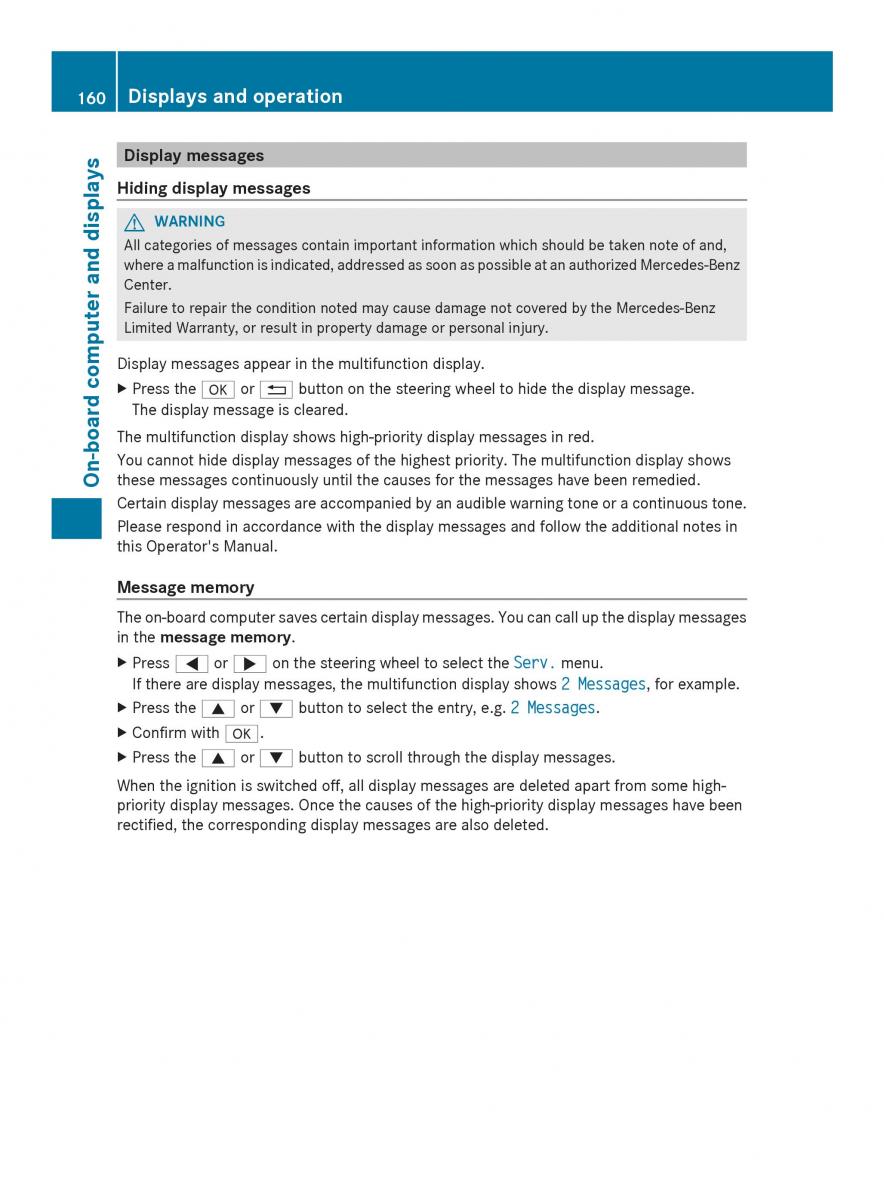 Mercedes Benz SLS AMG Coupe Roadster C197 owners manual / page 162