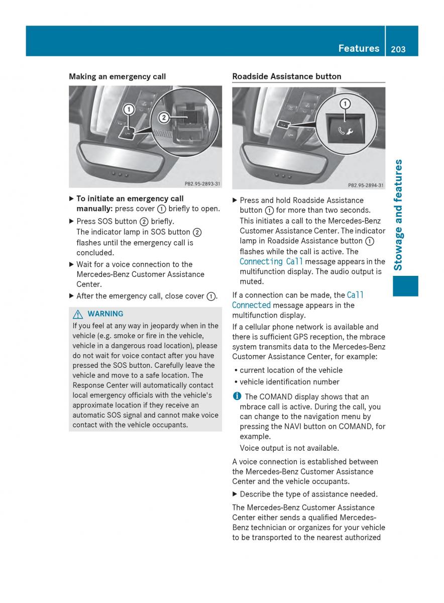 Mercedes Benz SLS AMG Coupe Roadster C197 owners manual / page 205