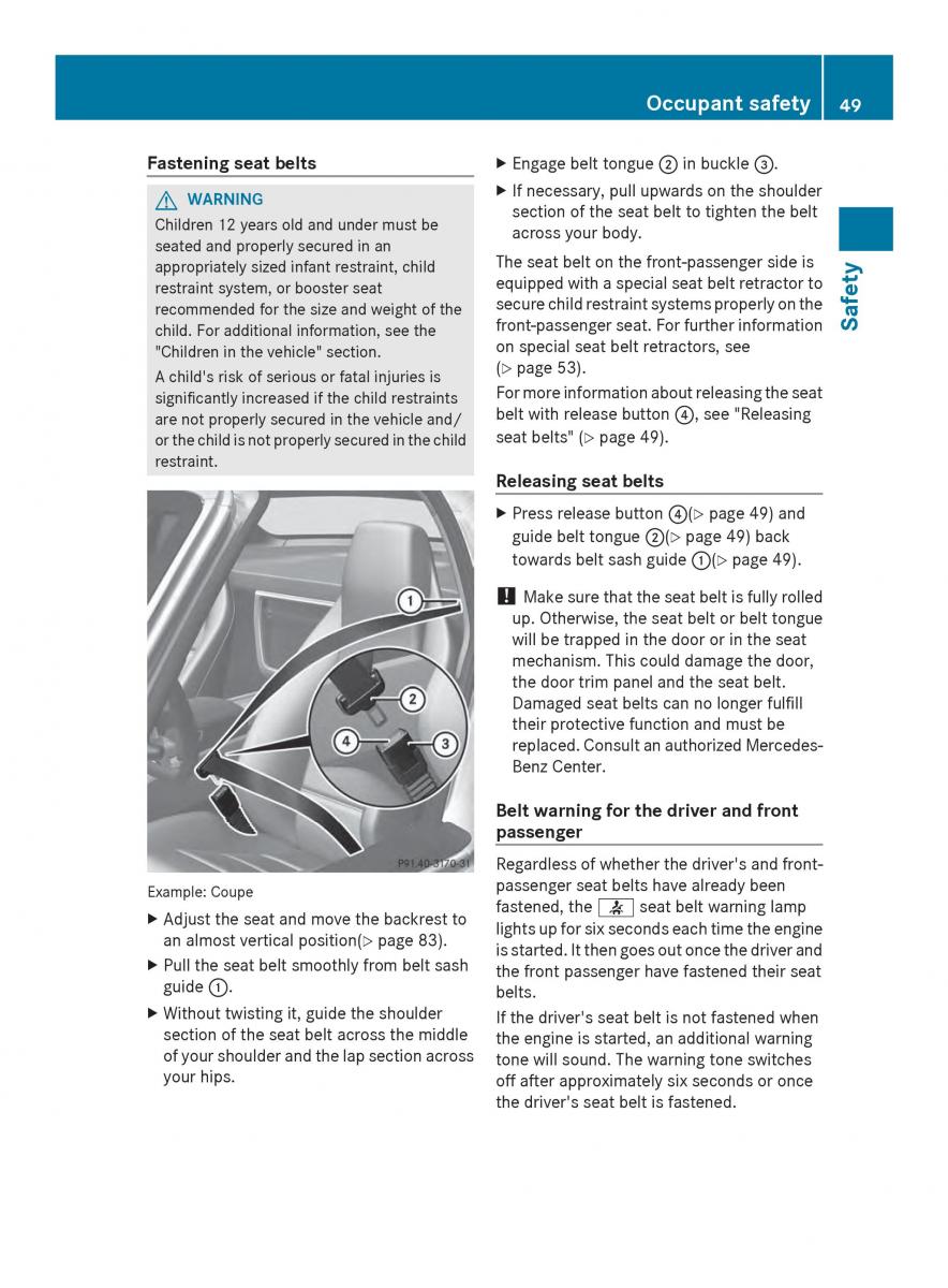 Mercedes Benz SLS AMG Coupe Roadster C197 owners manual / page 51