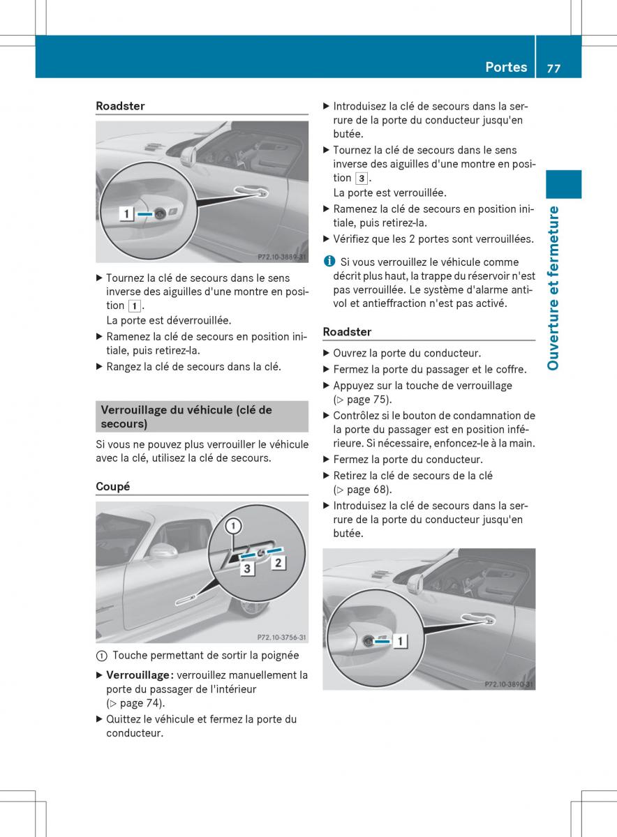 Mercedes Benz SLS AMG Coupe Roadster C197 manuel du proprietaire / page 79