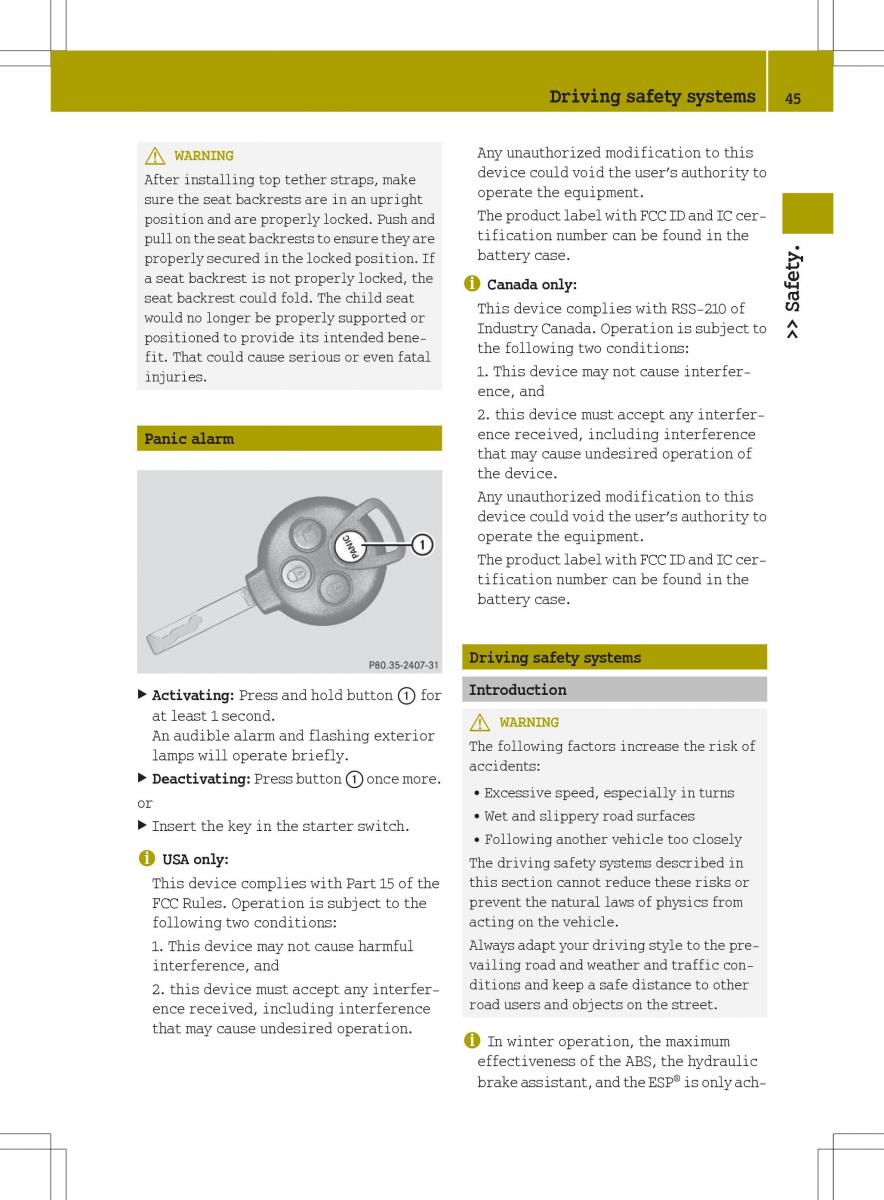 Smart Fortwo II 2 owners manual / page 47