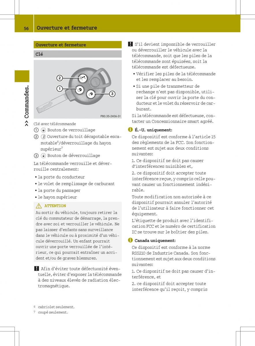 manuel du propriétaire  Smart Fortwo II 2 manuel du proprietaire / page 58