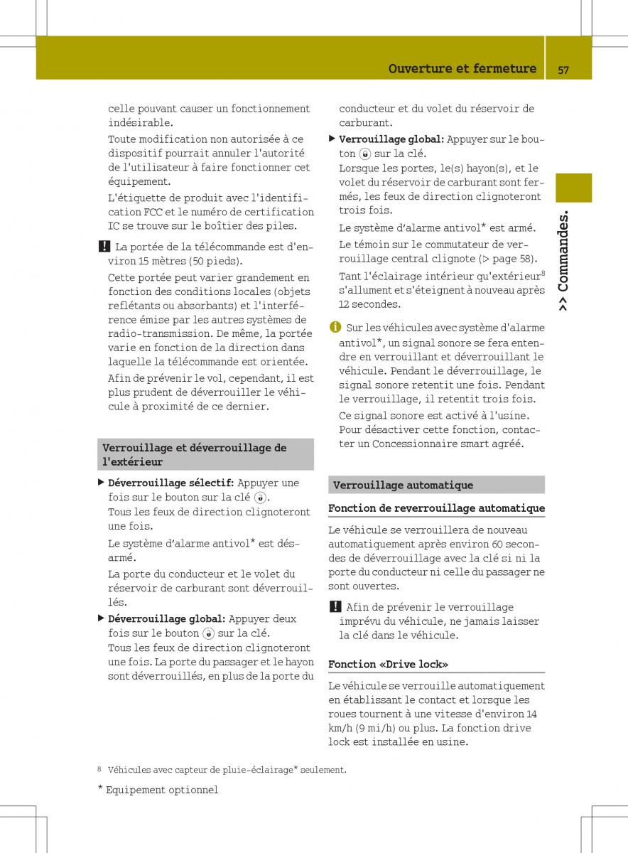 manuel du propriétaire  Smart Fortwo II 2 manuel du proprietaire / page 59