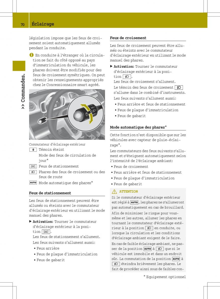 manual  Smart Fortwo II 2 manuel du proprietaire / page 72