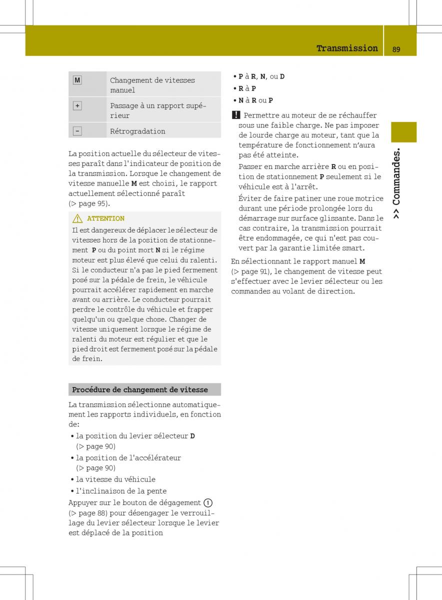 manuel du propriétaire  Smart Fortwo II 2 manuel du proprietaire / page 91