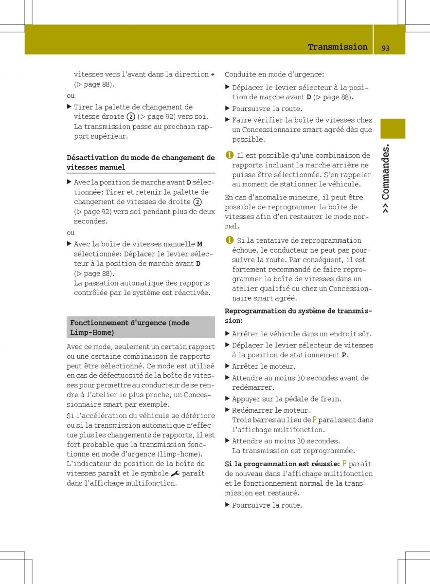 manuel du propriétaire  Smart Fortwo II 2 manuel du proprietaire / page 95