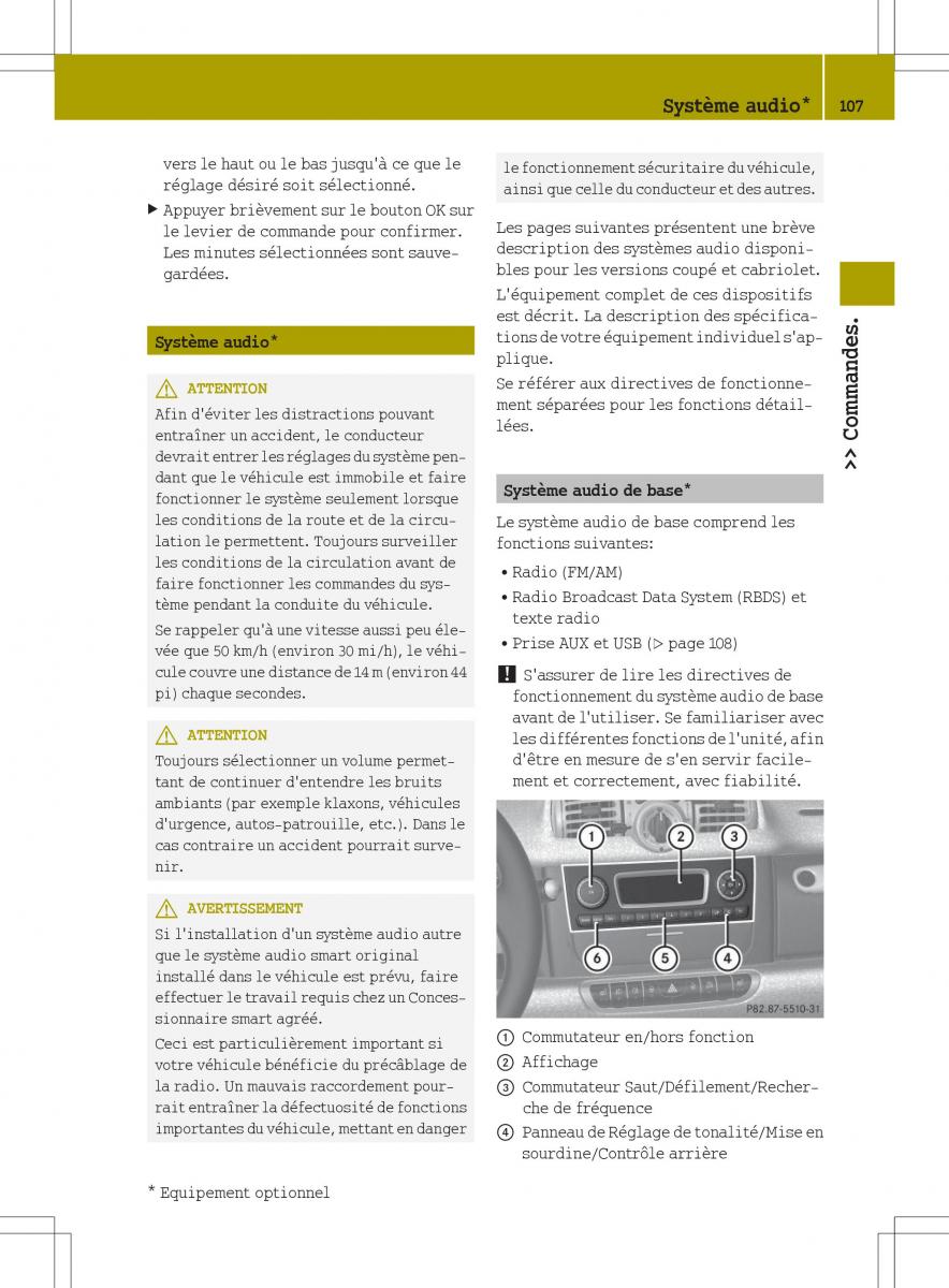 manuel du propriétaire  Smart Fortwo II 2 manuel du proprietaire / page 109