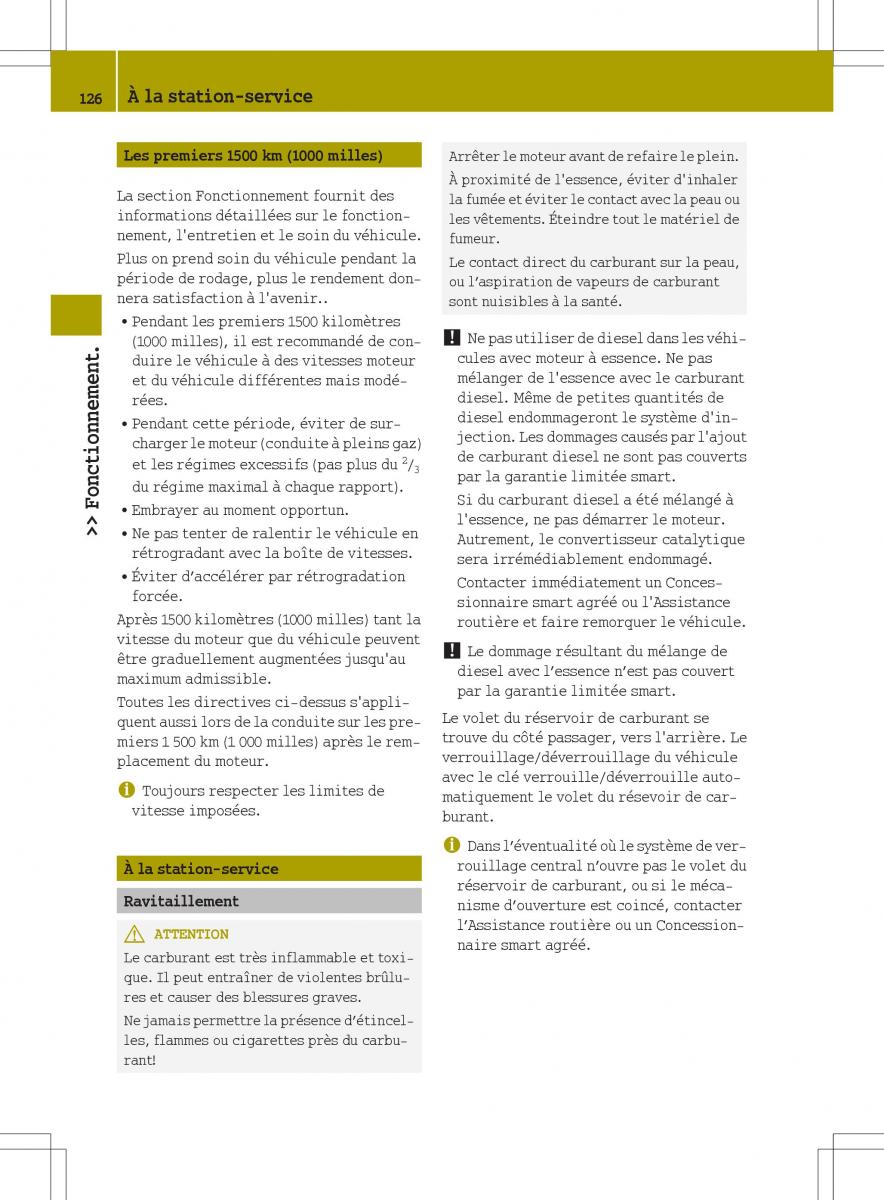 manuel du propriétaire  Smart Fortwo II 2 manuel du proprietaire / page 128