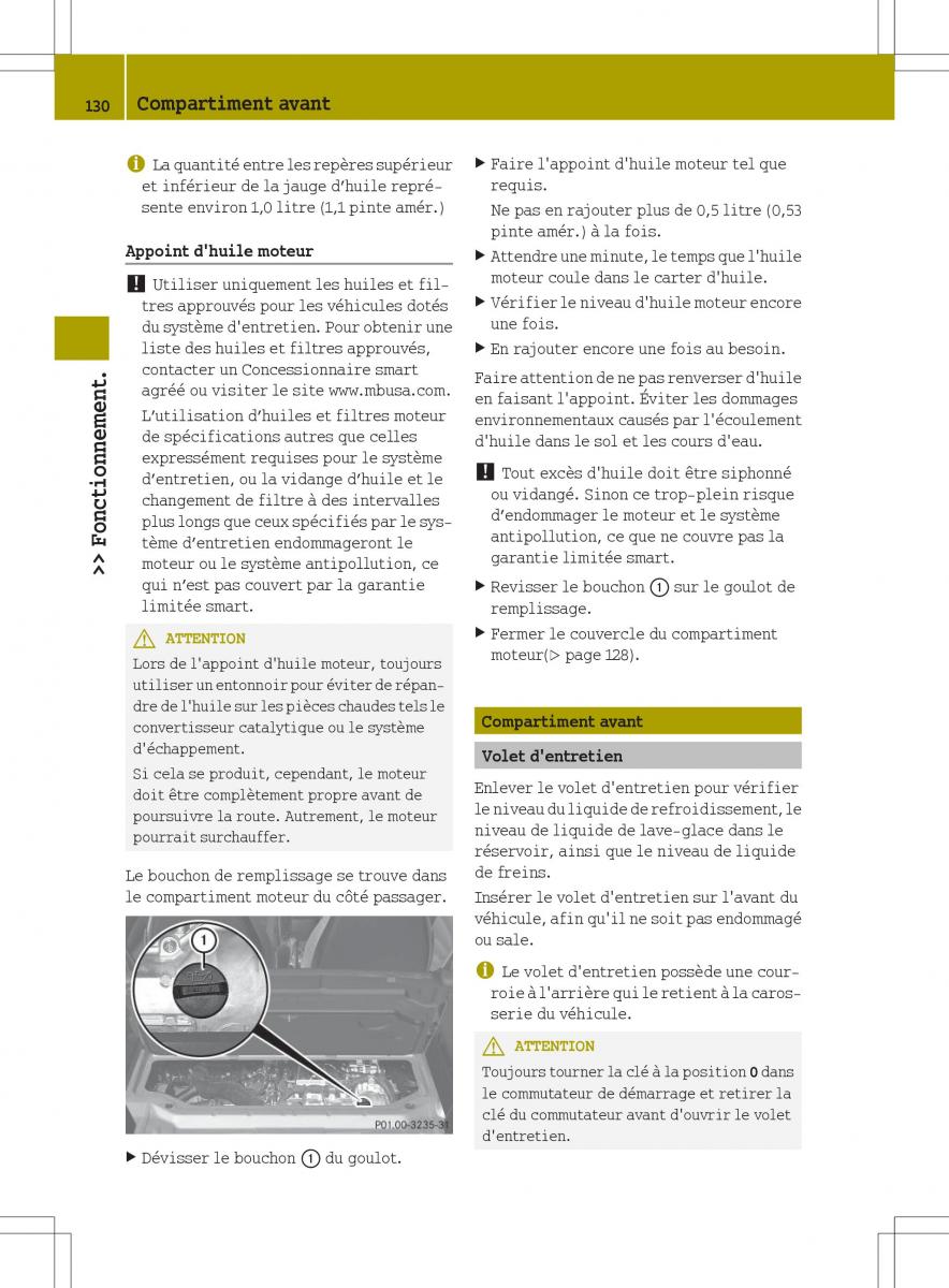 manuel du propriétaire  Smart Fortwo II 2 manuel du proprietaire / page 132