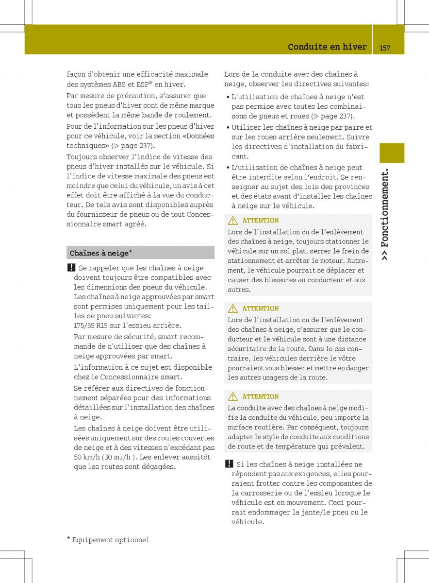 manuel du propriétaire  Smart Fortwo II 2 manuel du proprietaire / page 159