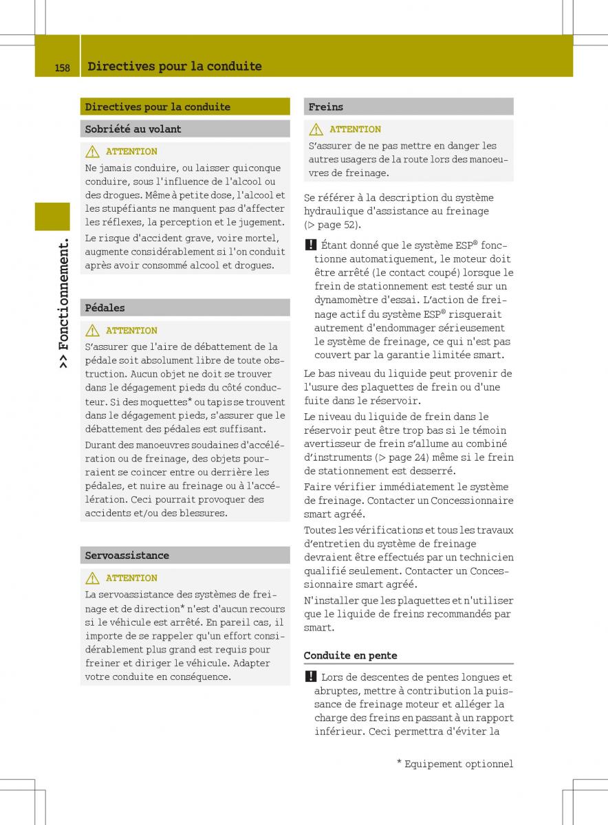 manuel du propriétaire  Smart Fortwo II 2 manuel du proprietaire / page 160