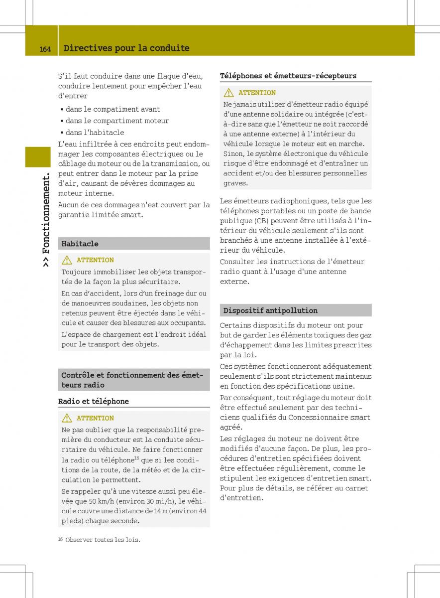 manuel du propriétaire  Smart Fortwo II 2 manuel du proprietaire / page 166