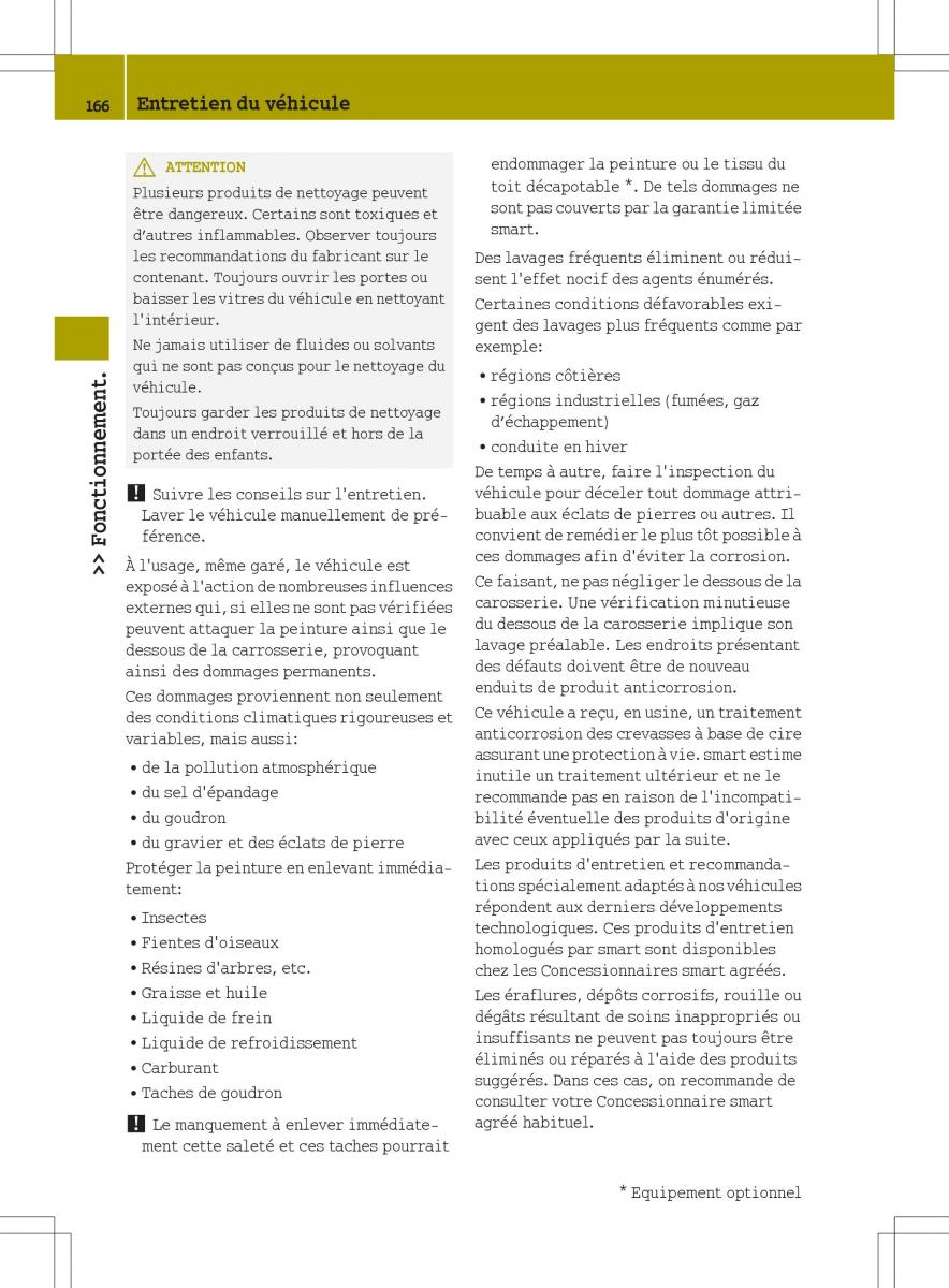 manuel du propriétaire  Smart Fortwo II 2 manuel du proprietaire / page 168