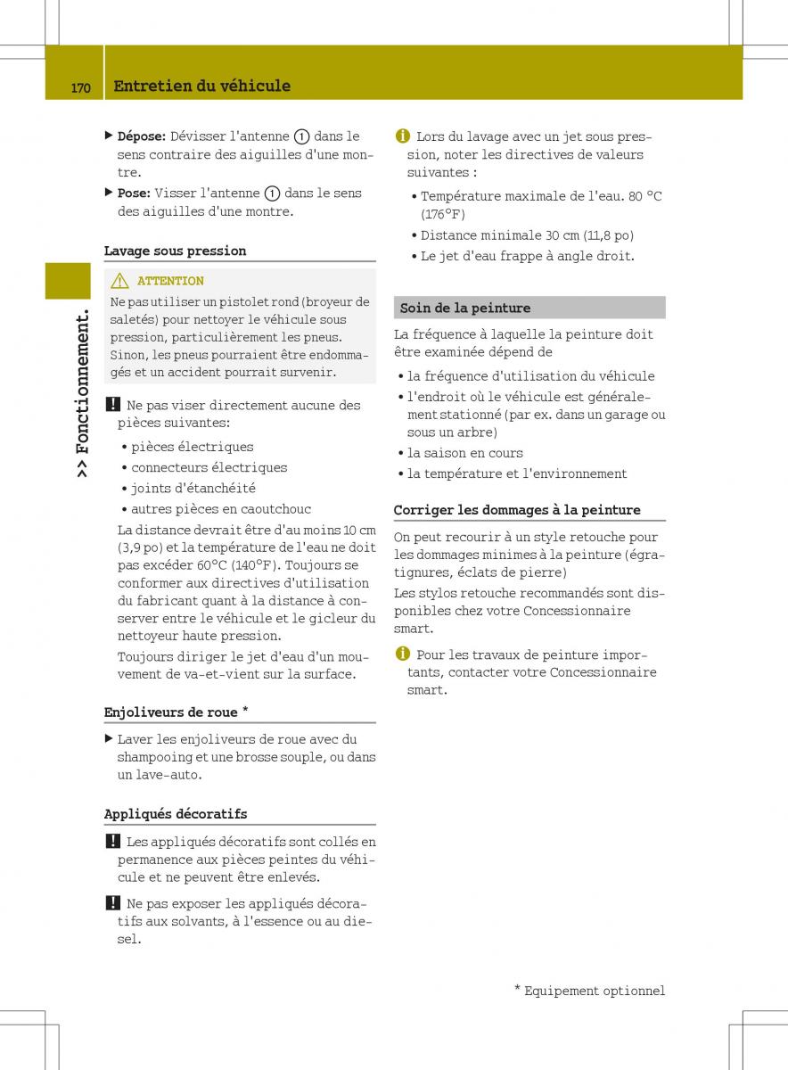 manuel du propriétaire  Smart Fortwo II 2 manuel du proprietaire / page 172