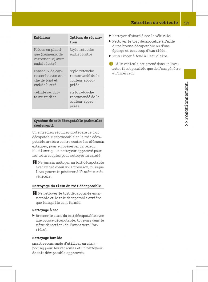 manuel du propriétaire  Smart Fortwo II 2 manuel du proprietaire / page 173