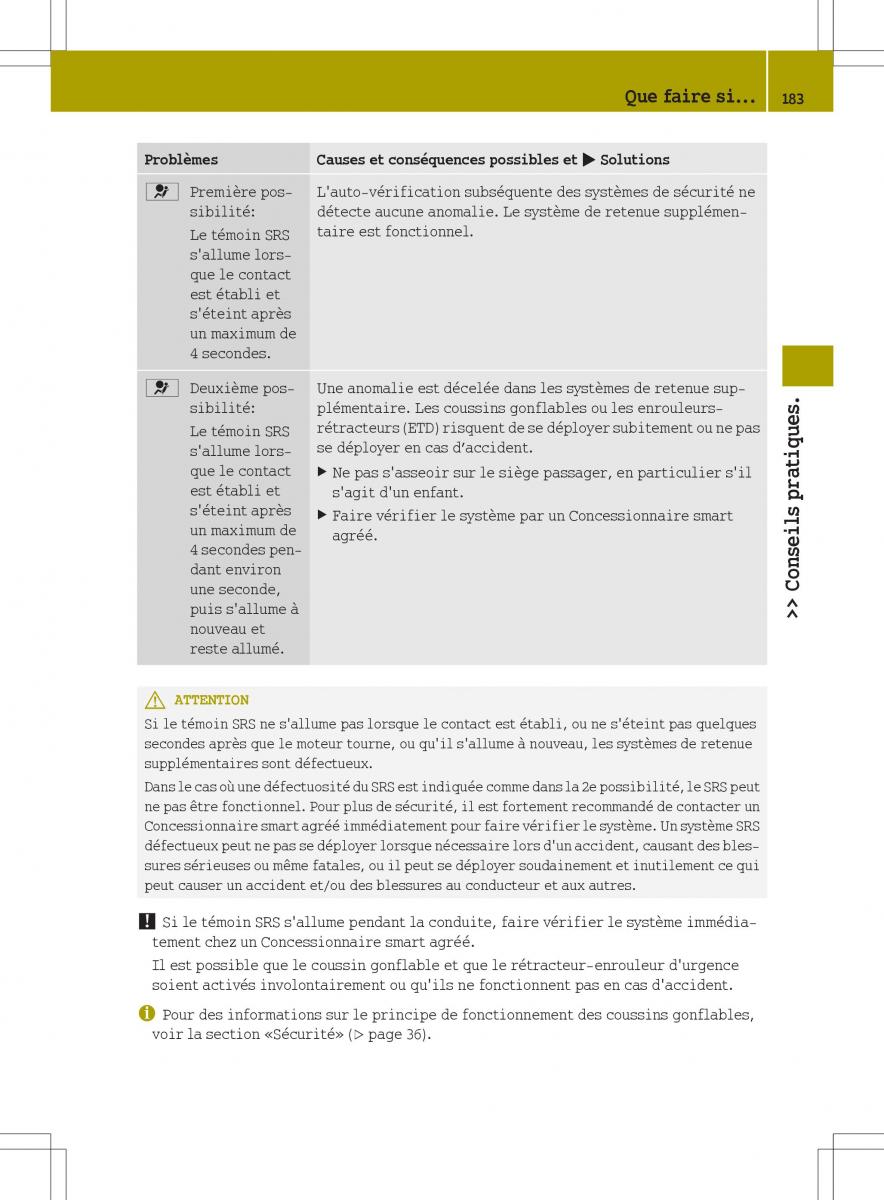 manuel du propriétaire  Smart Fortwo II 2 manuel du proprietaire / page 185