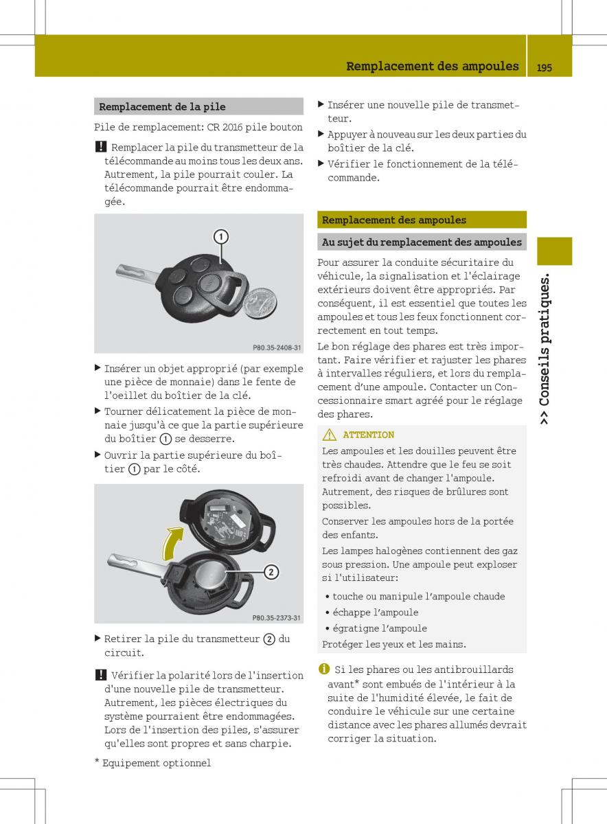 manual  Smart Fortwo II 2 manuel du proprietaire / page 197