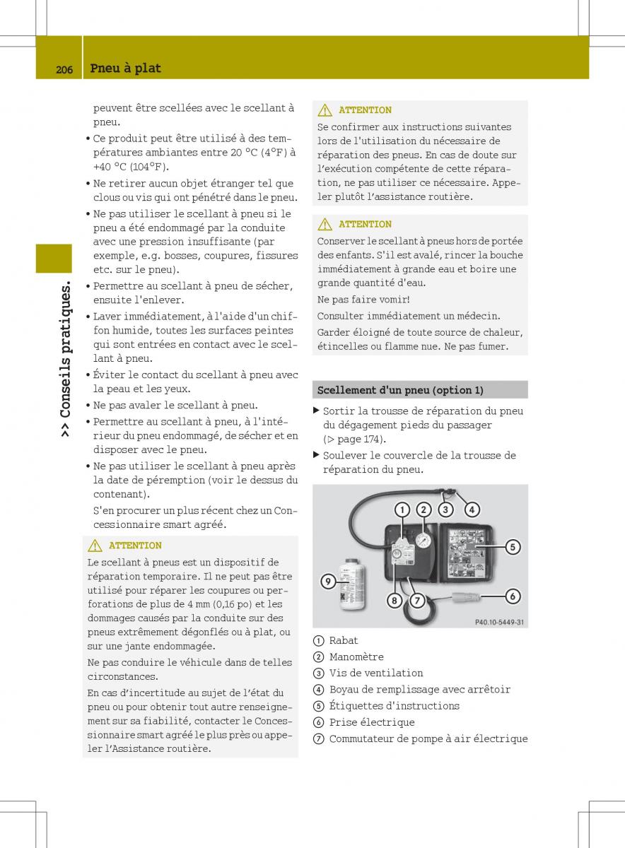 manual  Smart Fortwo II 2 manuel du proprietaire / page 208