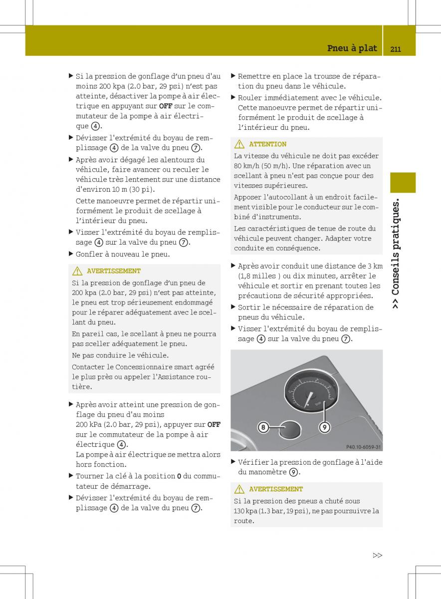 manuel du propriétaire  Smart Fortwo II 2 manuel du proprietaire / page 213