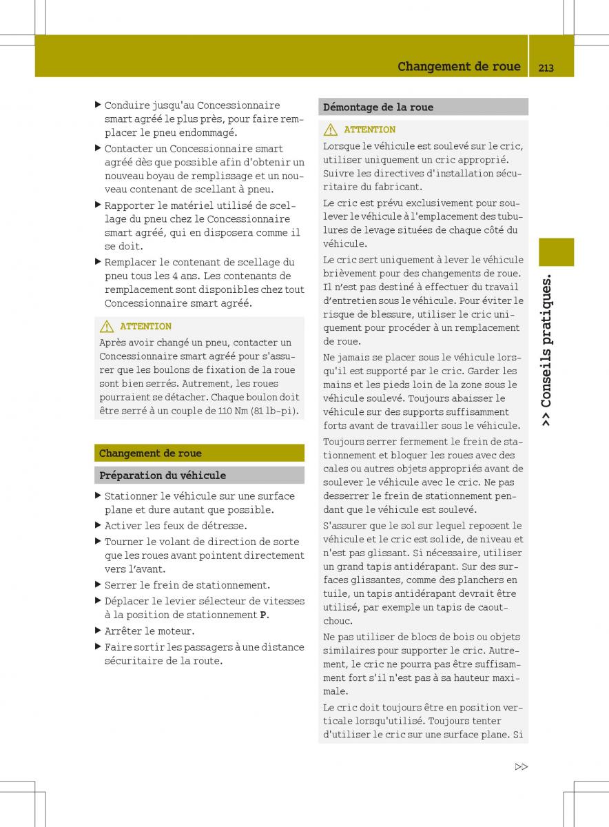 manuel du propriétaire  Smart Fortwo II 2 manuel du proprietaire / page 215