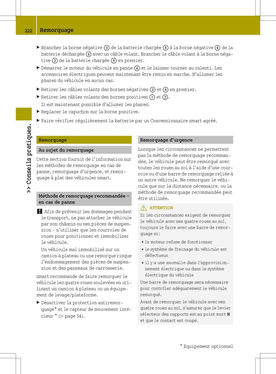 manuel du propriétaire  Smart Fortwo II 2 manuel du proprietaire / page 224