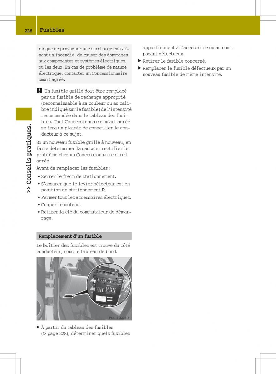 manual  Smart Fortwo II 2 manuel du proprietaire / page 228