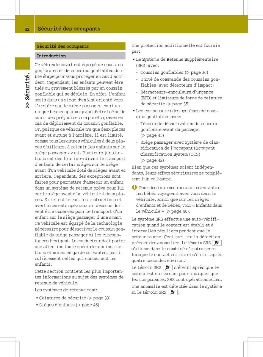 manuel du propriétaire  Smart Fortwo II 2 manuel du proprietaire / page 34