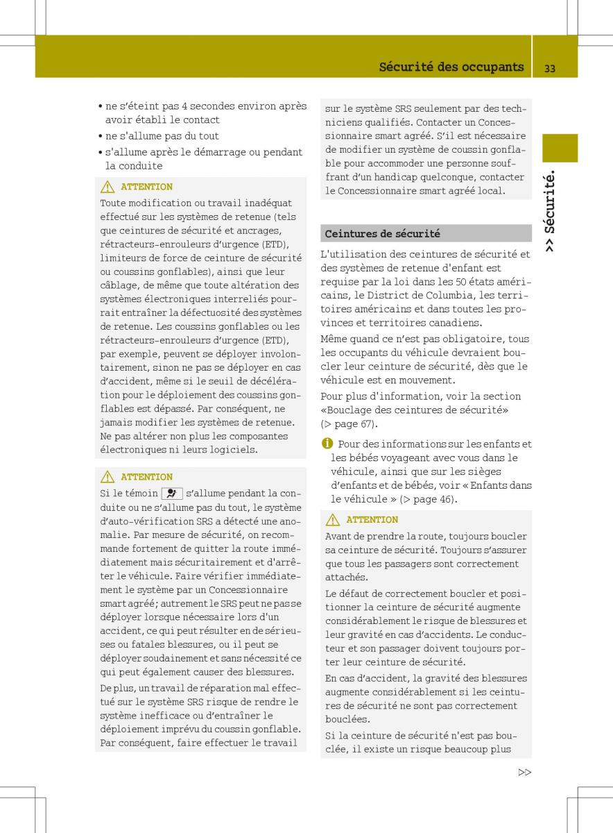 manuel du propriétaire  Smart Fortwo II 2 manuel du proprietaire / page 35