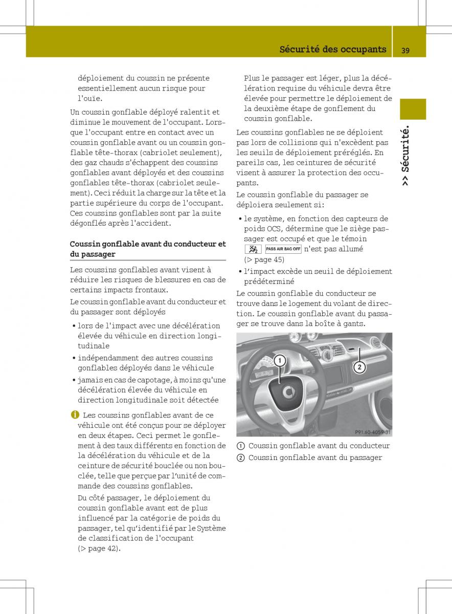 manuel du propriétaire  Smart Fortwo II 2 manuel du proprietaire / page 41